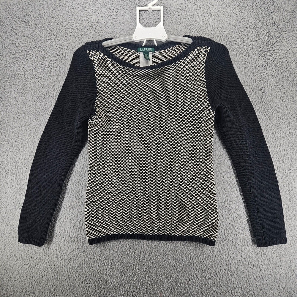 Lauren Ralph Lauren Women's Medium‎ Sweater Black & White Knit Pullover Sz M